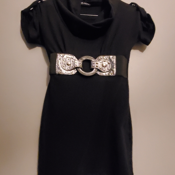 Seductions Black Cowlneck Shirt w/Built-in Waistbelt - Size S - Picture 1 of 7